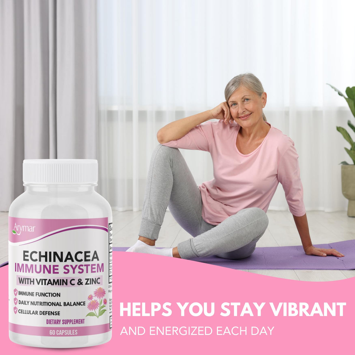 Arymar Echinacea 1000 mg with Vitamin C - 60 Capsules - image 4
