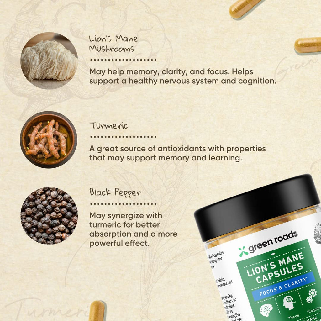 Green Roads Lion's Mane Mushroom Capsules for Focus & Clarity - 60 Count - image 6