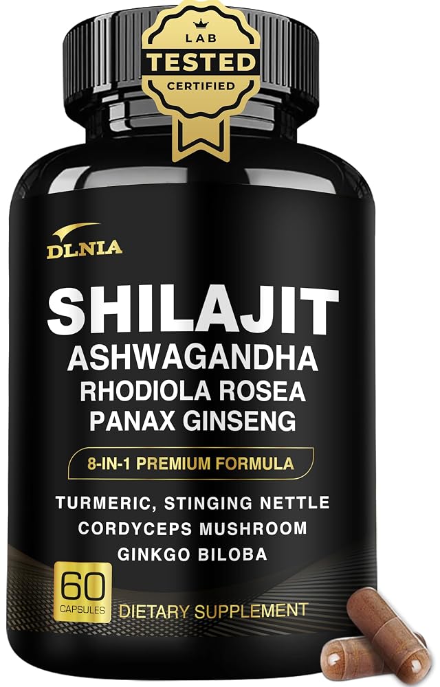 DLNIA 8-in-1 Shilajit with Ashwagandha & Ginseng - 60 Capsules