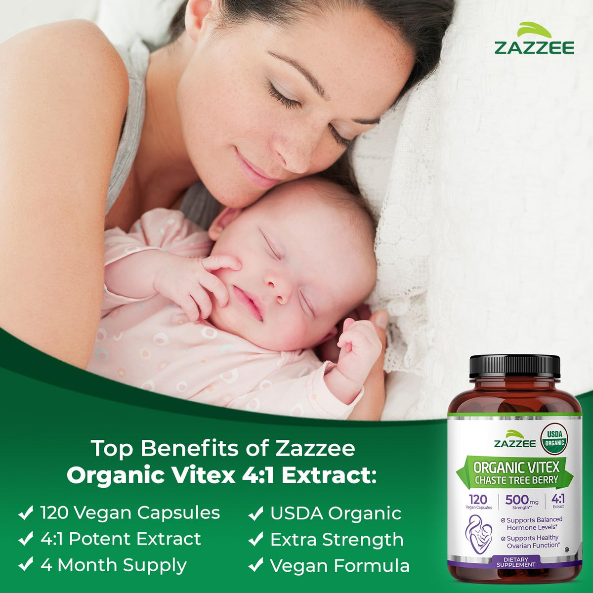Zazzee USDA Organic Vitex Chasteberry - 120 Vegan Capsules - image 4