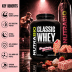 NutraBio Classic Whey Protein Powder Supplement - 25g of Protein Per