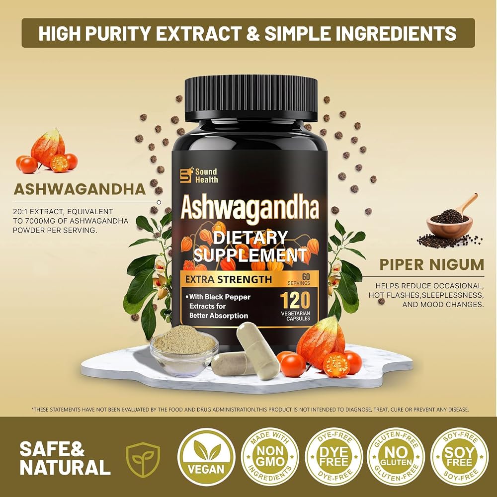 SoundHealth Organic Ashwagandha Capsules Supplement