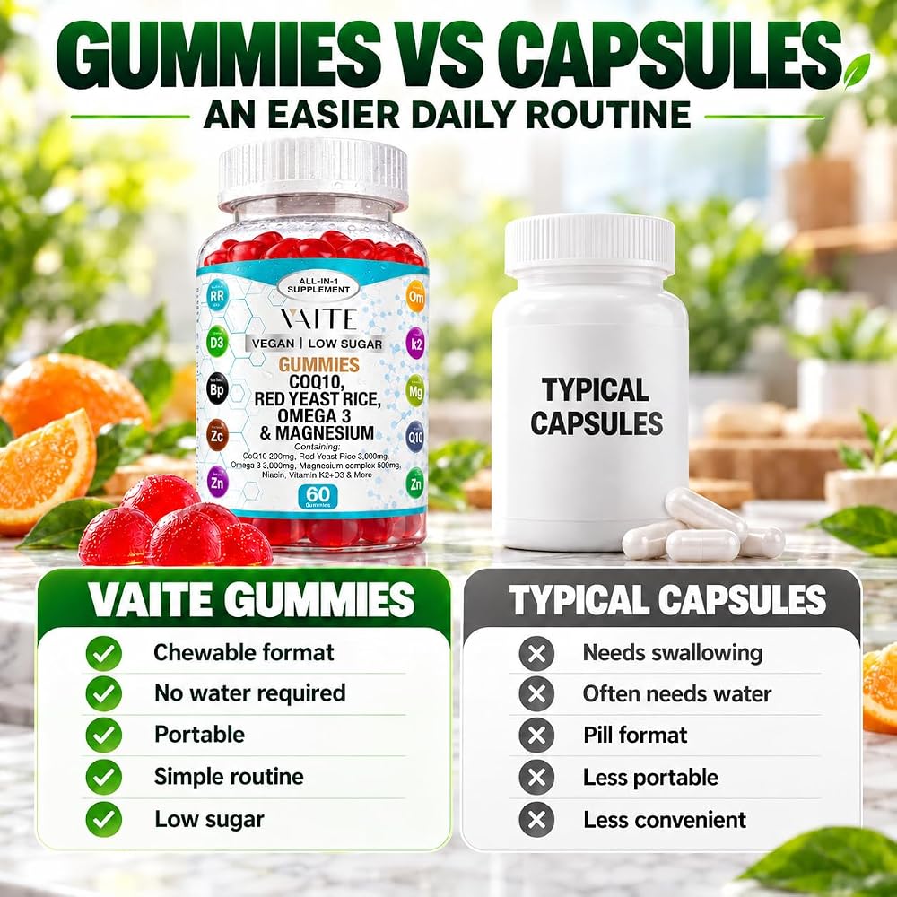 VAITE CoQ10 200mg Gummies with Red Yeast Rice & Magnesium - 60 Gummies - image 5
