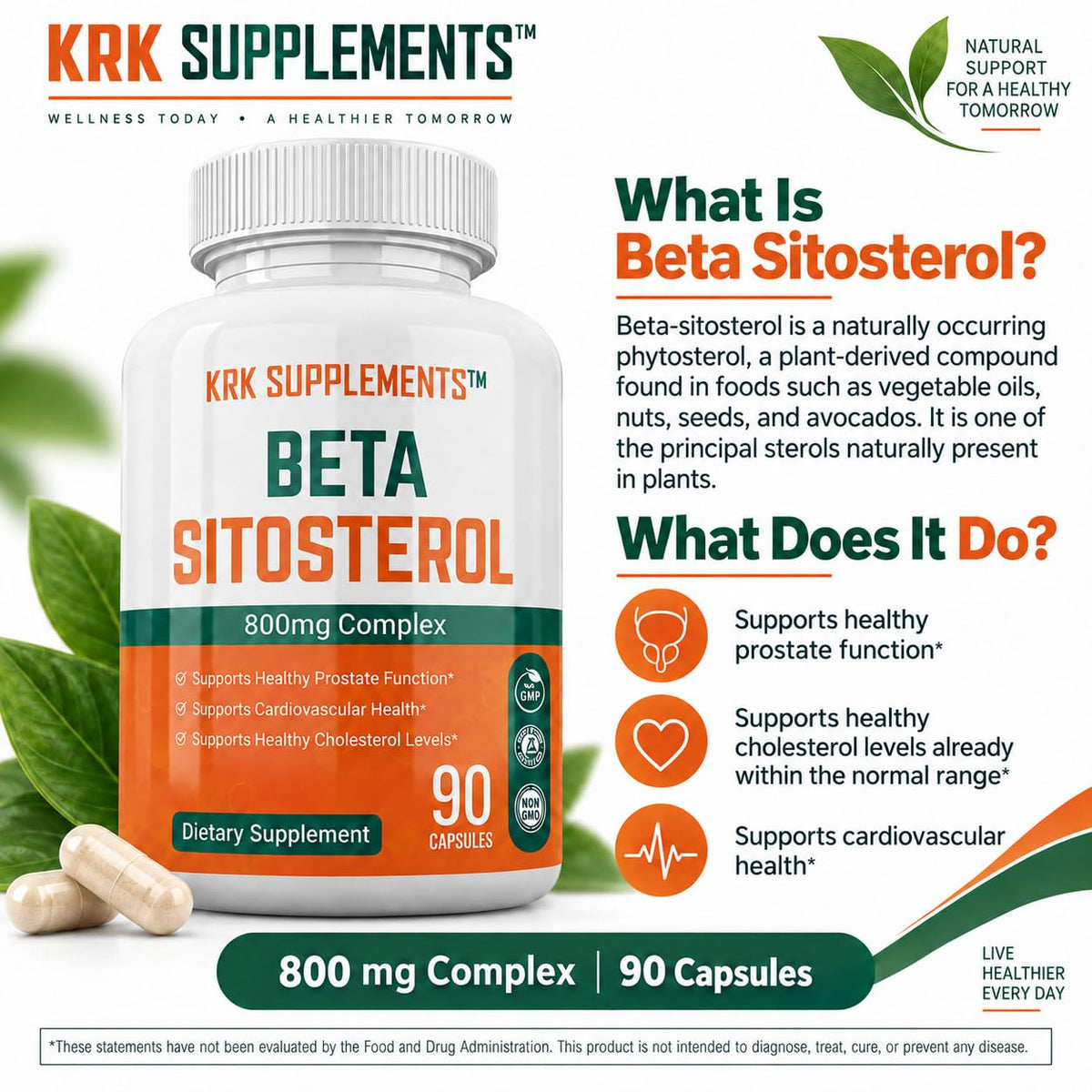 KRK SUPPLEMENTS Beta Sitosterol 800mg Prostate Wellness - 270 Capsules - image 2