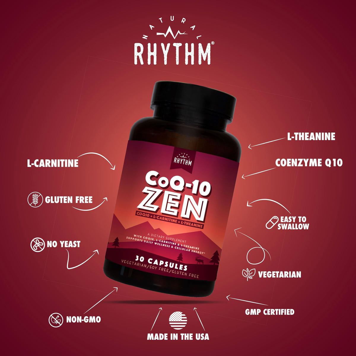 Natural Rhythm CoQ10 100mg with L-Carnitine & L-Theanine - 30 Capsules - image 2