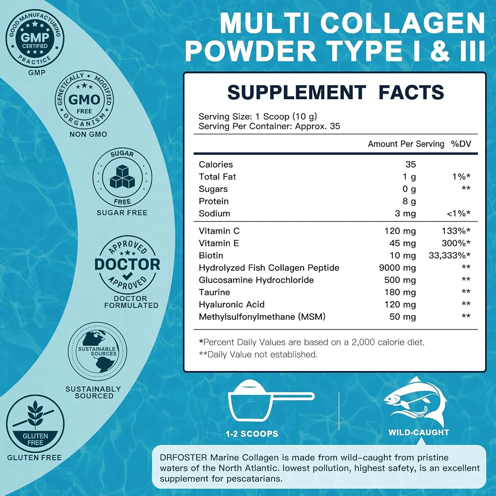 DRFOSTER Marine Collagen Peptides Powder Type I & III - 35 Servings - image 2