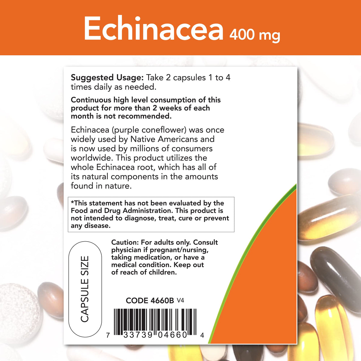 NOW Foods Echinacea 400 mg Immune Support - 200 Capsules - image 3