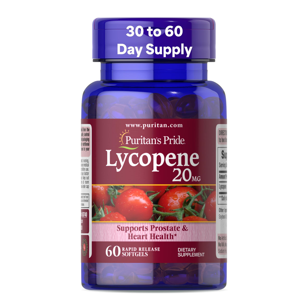 Puritan's Pride Lycopene 20mg Antioxidant Support - 60 Softgels