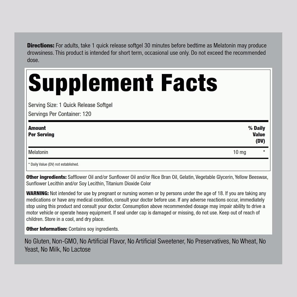 Piping Rock Melatonin 10mg - 120 Softgels - image 2