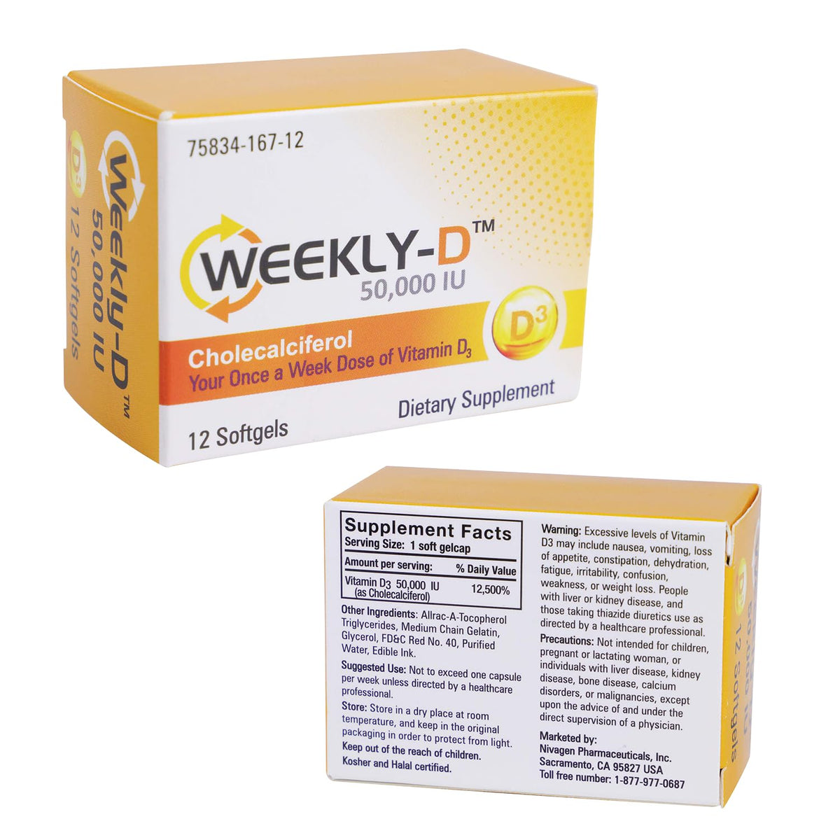 Nivagen Weekly-D Vitamin D3 50,000 IU Softgels - 12 Count