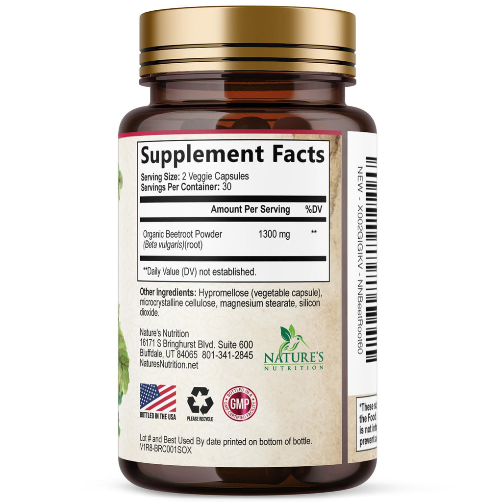 Nature's Nutrition Organic Beet Root Capsules - 1300mg Extra Strength