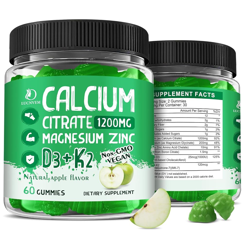LUCNVEM Calcium Citrate 1200mg with Vitamin D3 Supplements Gummies