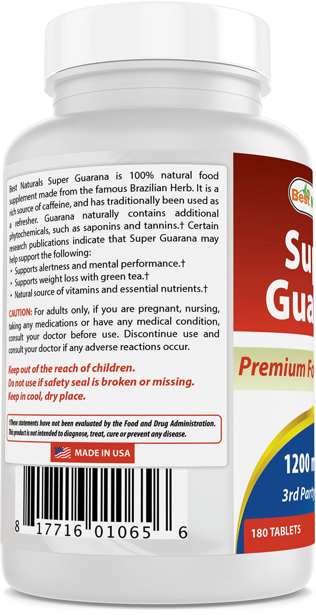 Best Naturals Guarana 1200 mg Energy Support - 180 Tablets - image 6