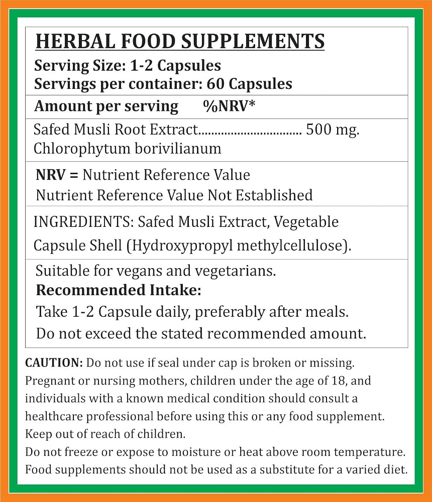 Satya Naturals Safed Musli Forte Capsules 500 mg. 60 Veg. Capsule