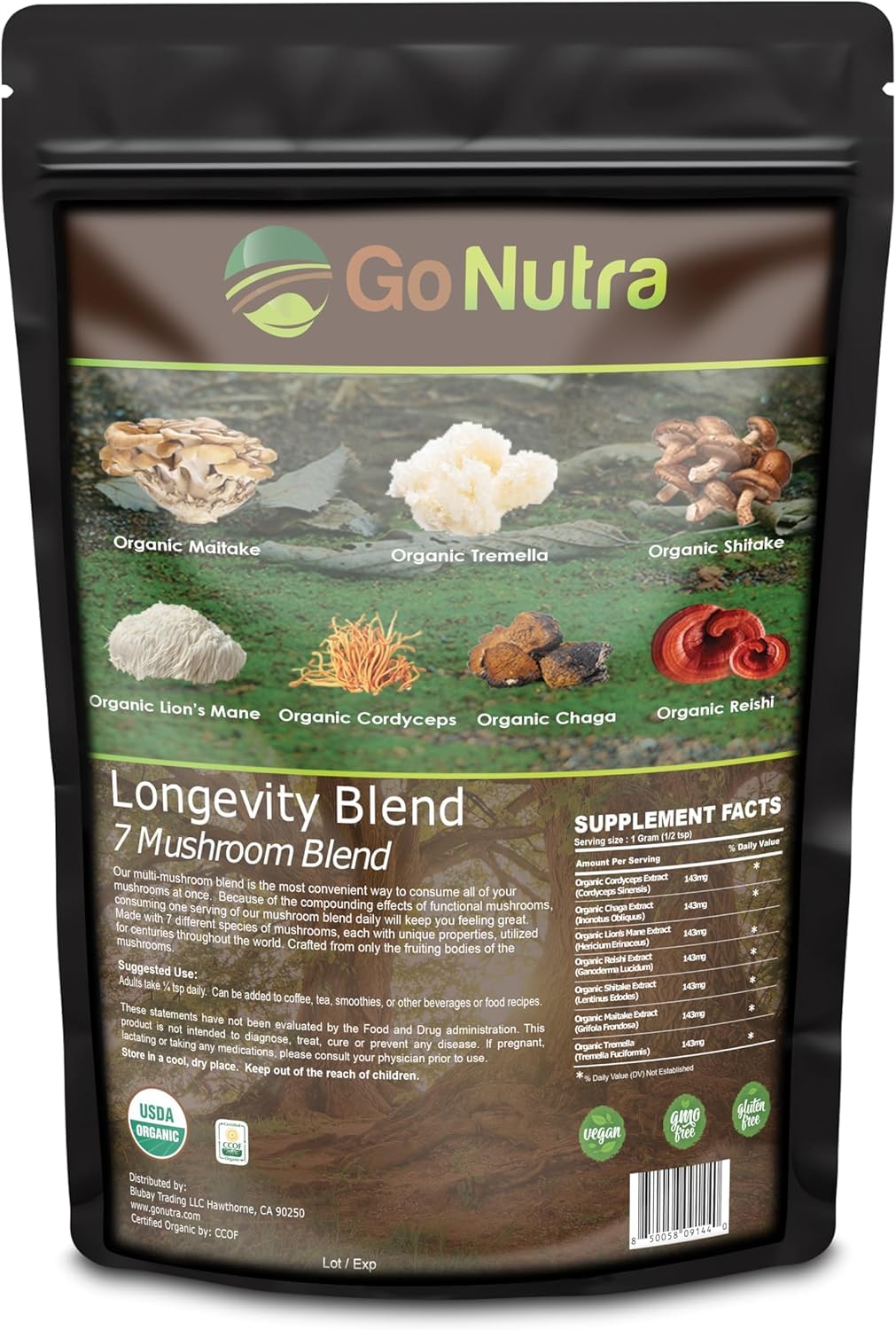 Go Nutra Organic 7 Mushroom Supplement Powder - 8 oz