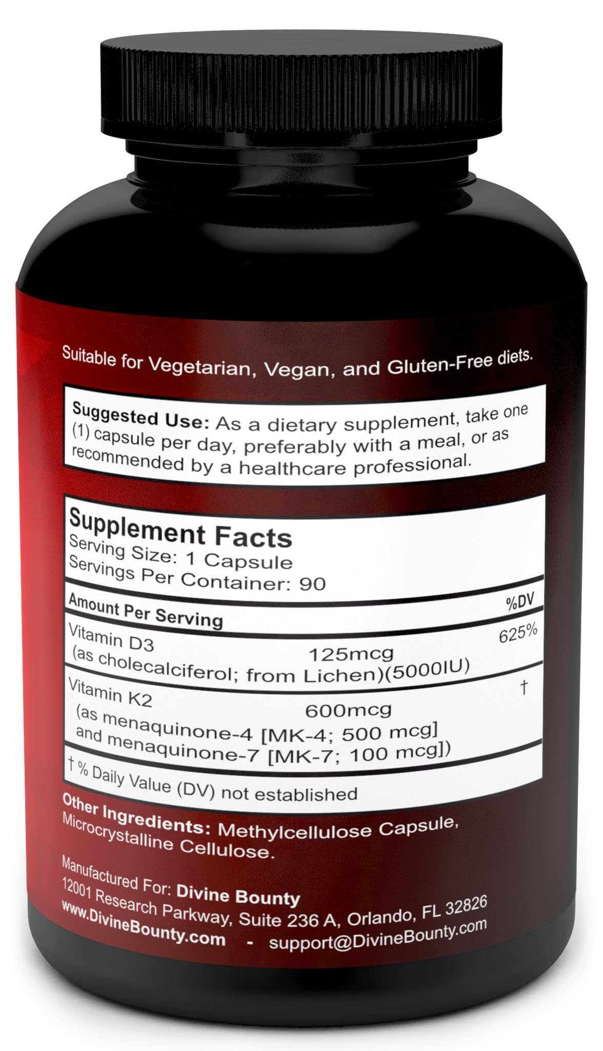 Divine Bounty Vitamin K2 (MK7 & MK4) with D3 5000 IU - 90 Capsules - image 2