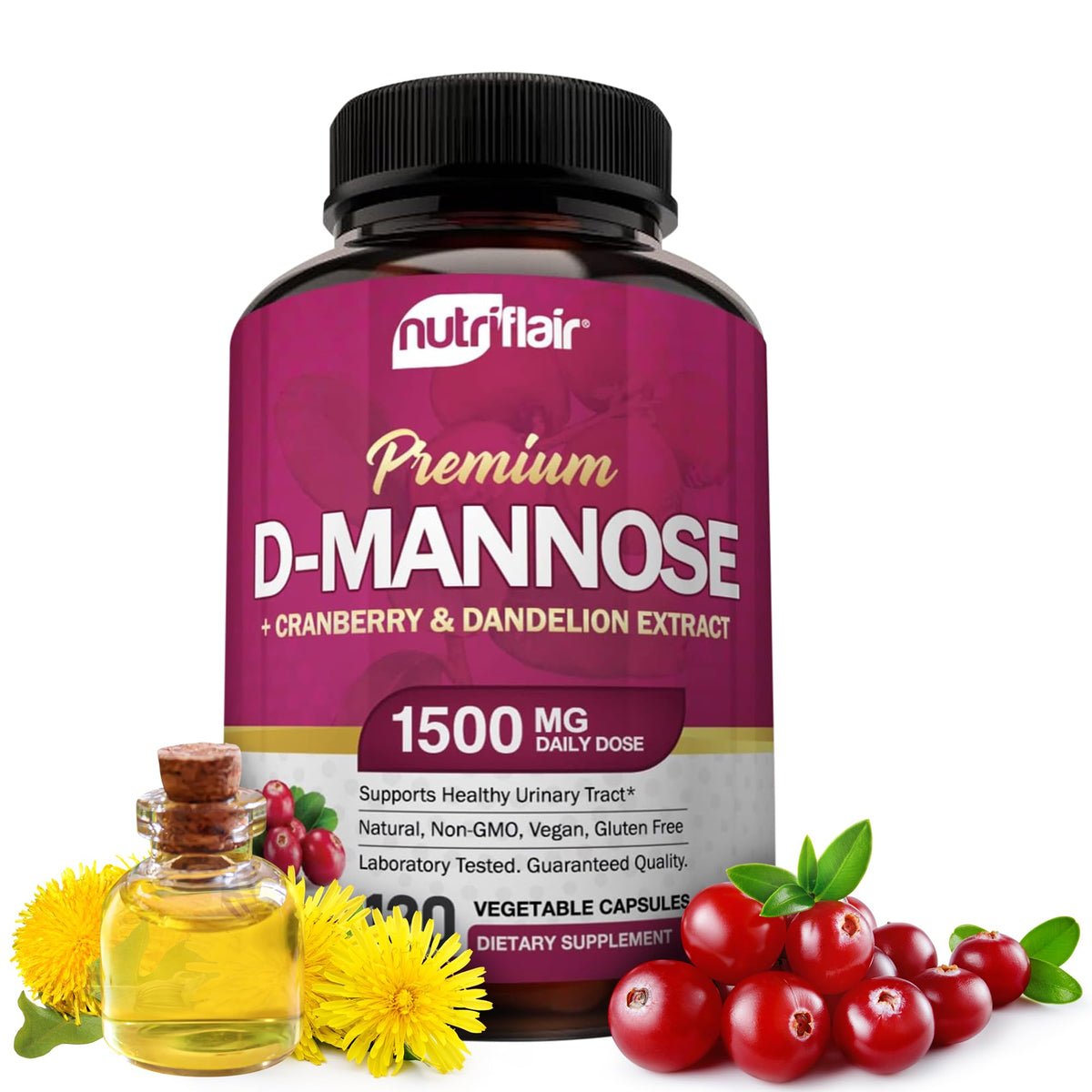 NutriFlair D-Mannose 1500mg with Cranberry - 120 Capsules