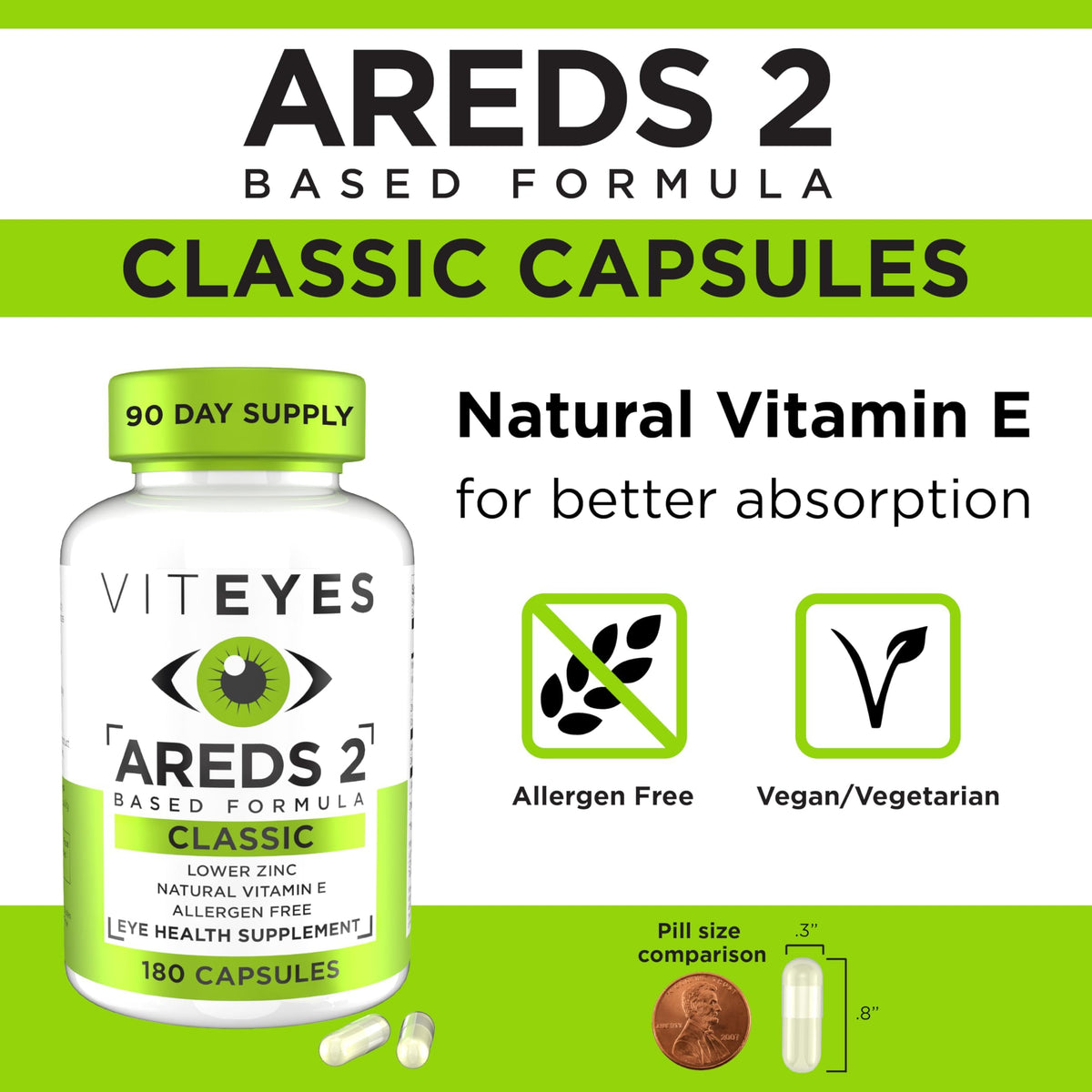 Viteyes AREDS 2 Eye Vitamins Macular Support - 180 Capsules - image 3
