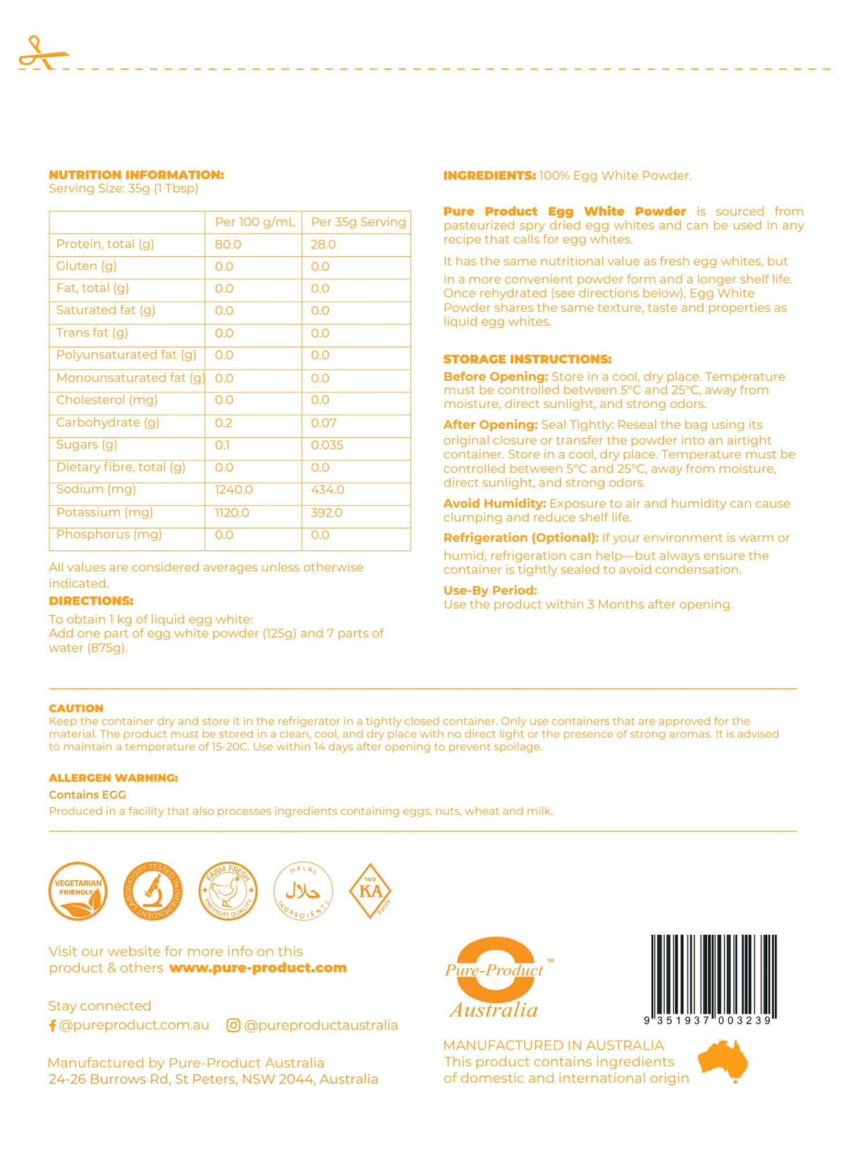 Pure Product Australia Egg White Protein Powder - 1kg - image 3