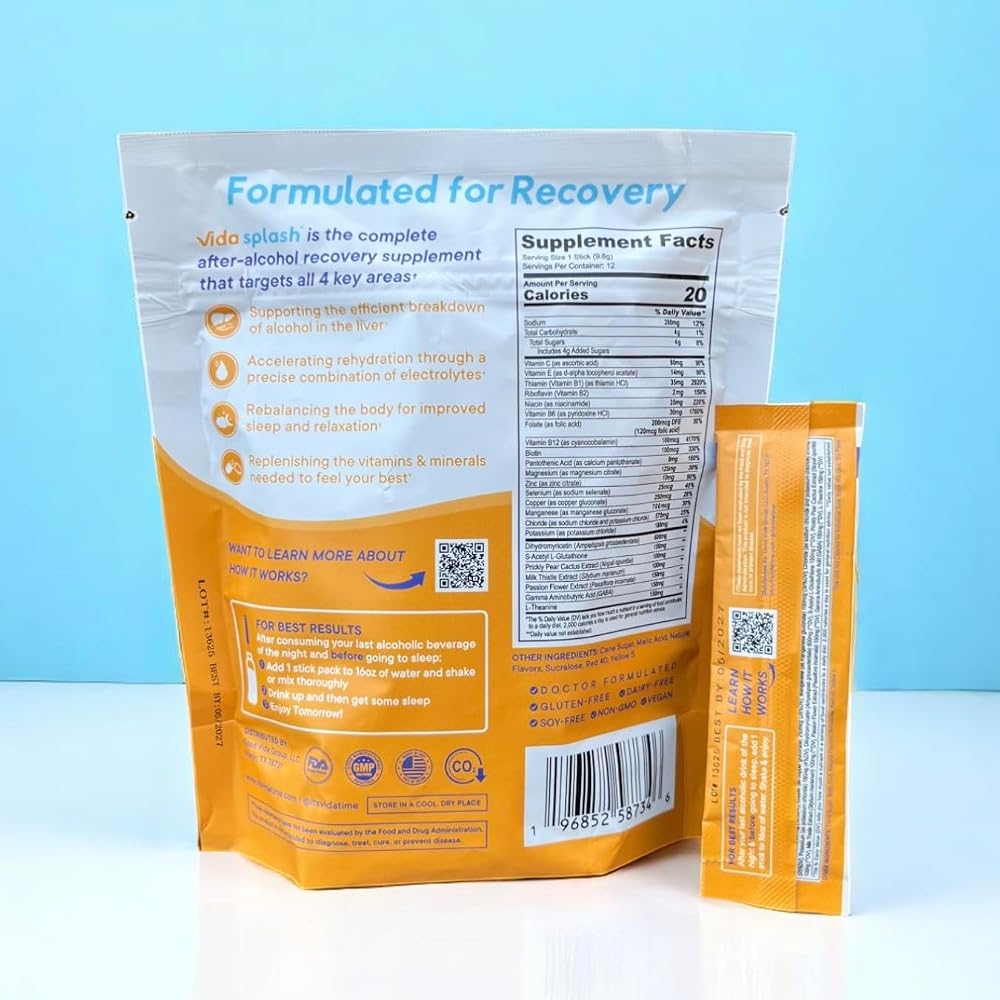 Vida Splash After-Alcohol Recovery Drink Mix Tropical Punch - 12 Sticks - image 3