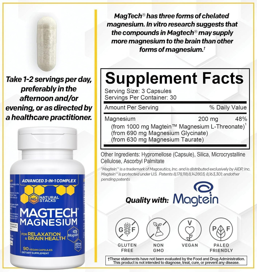 Natural Stacks MagTech Magnesium Complex Brain Support - 90 Capsules - image 6