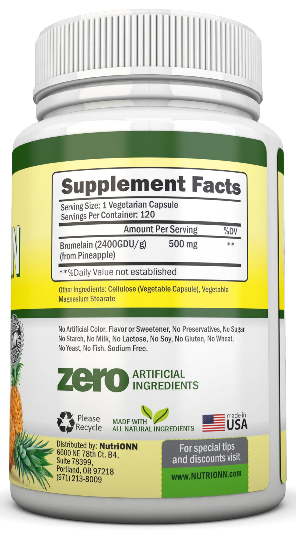 NutriONN Bromelain 500mg Enzyme Extract - 120 Vegetarian Capsules - image 2