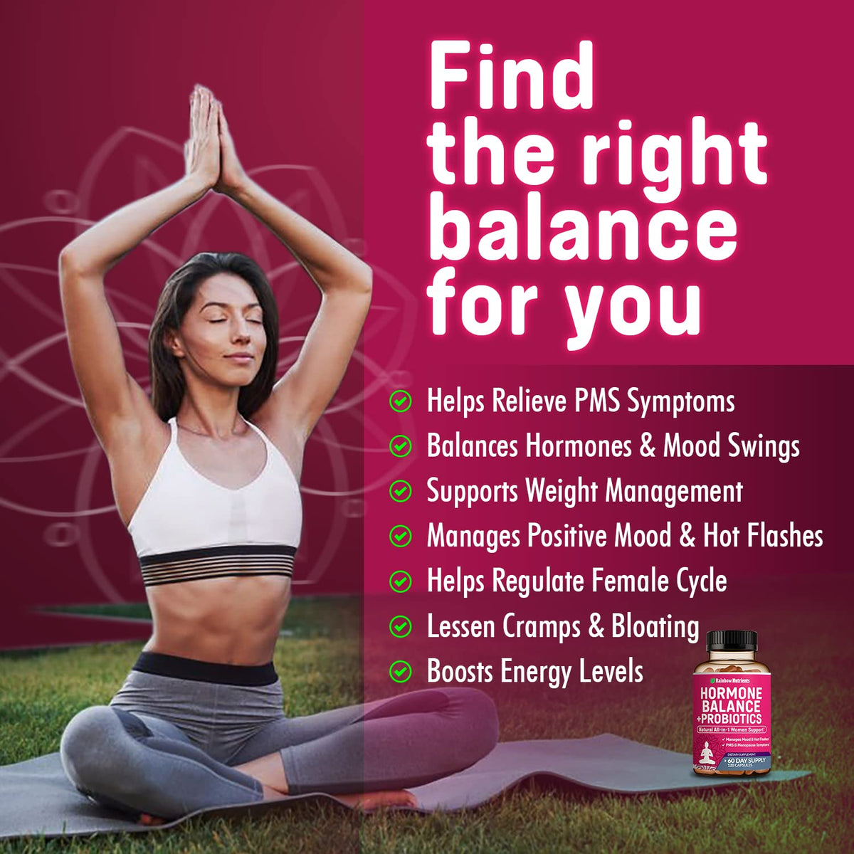 Rainbow Nutrients Hormone Balance + Probiotics for Women - 120 Capsules - image 3