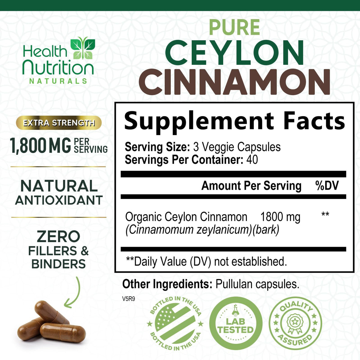 Health Nutrition Naturals Ceylon Cinnamon Capsules - 100% Extra