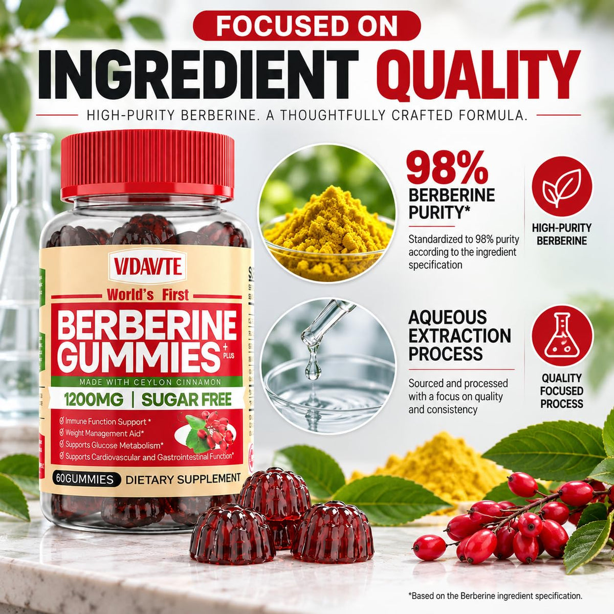 VIDAVITE Berberine Gummies Sugar Free - 60 Count - image 3