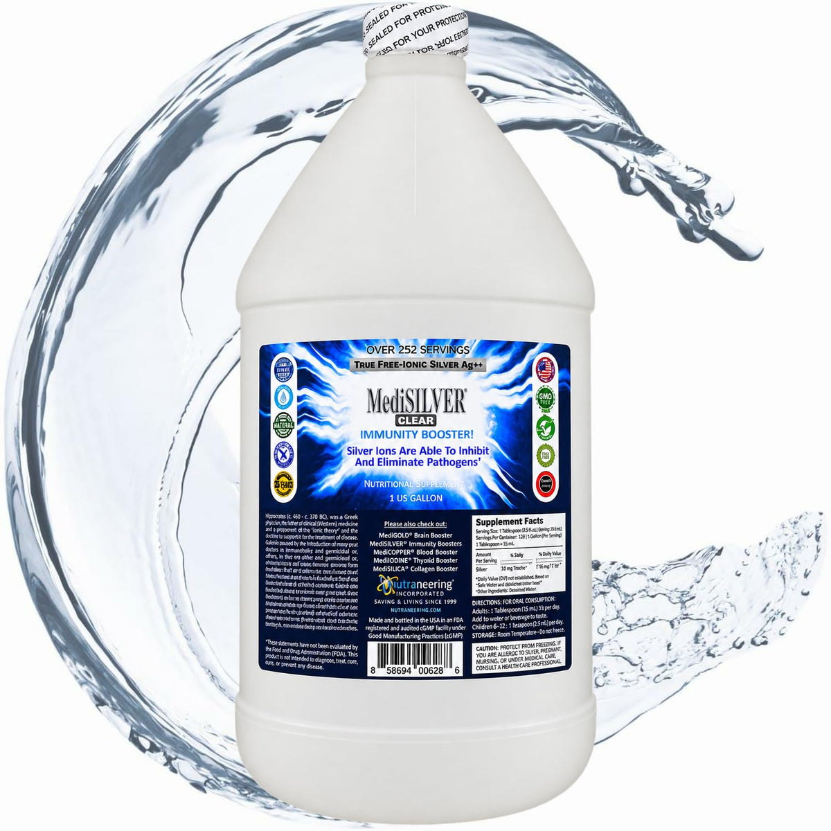 Nutraneering MediSILVER CLEAR Ionic Colloidal Silver - 128 Fl Oz