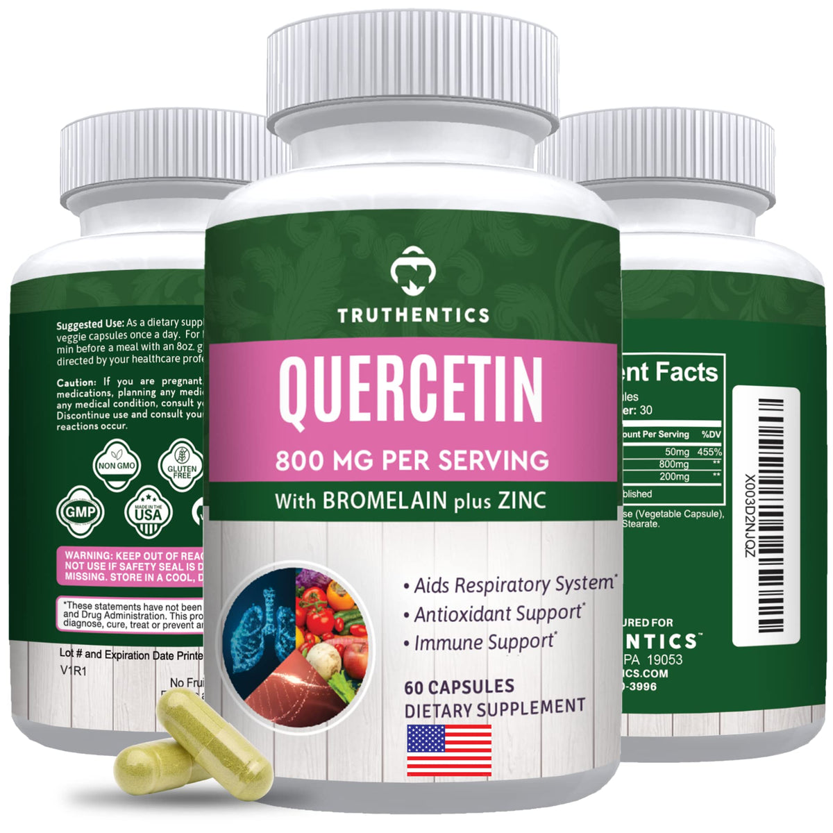 TRUTHENTICS Quercetin with Bromelain and Zinc 1050mg - 60 Capsules