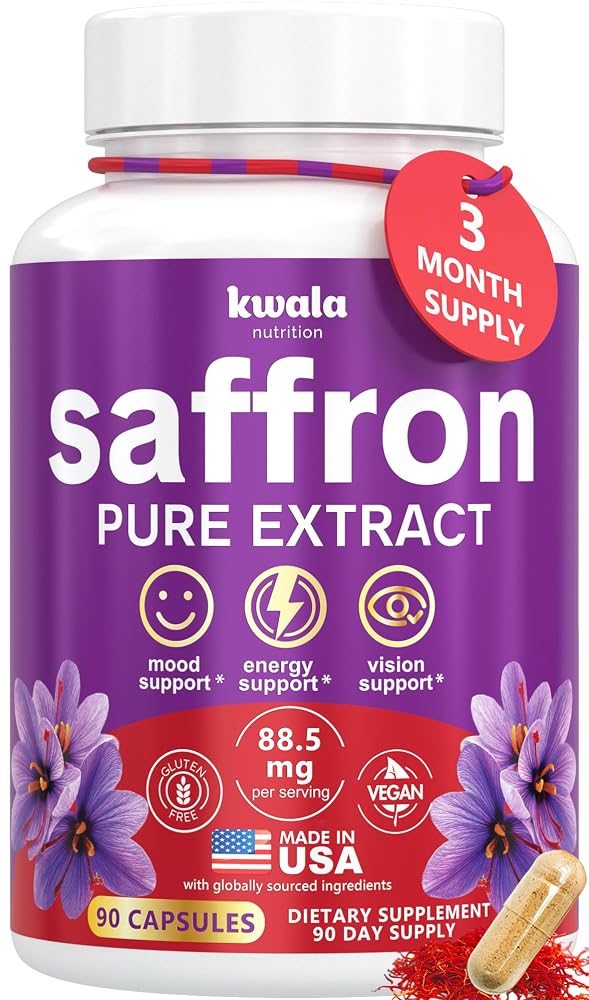 Kwala Nutrition Saffron Extract 88.5mg for Mood & Energy - 90 Capsules