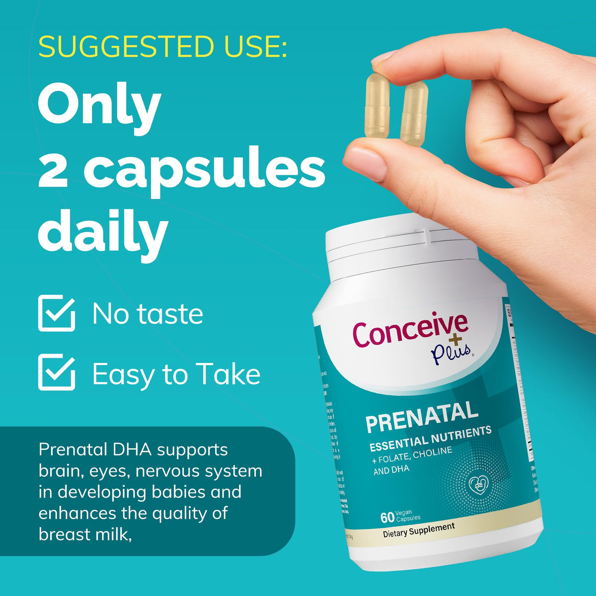 CONCEIVE PLUS Prenatal Supplement with DHA & Folic Acid - 60 Capsules - image 5