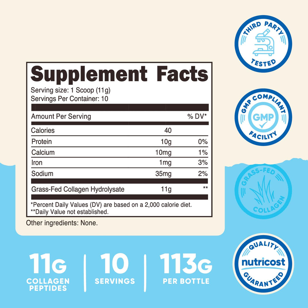Nutricost Grass-Fed Collagen Powder 1LB (454 G) - Pure Grass Fed