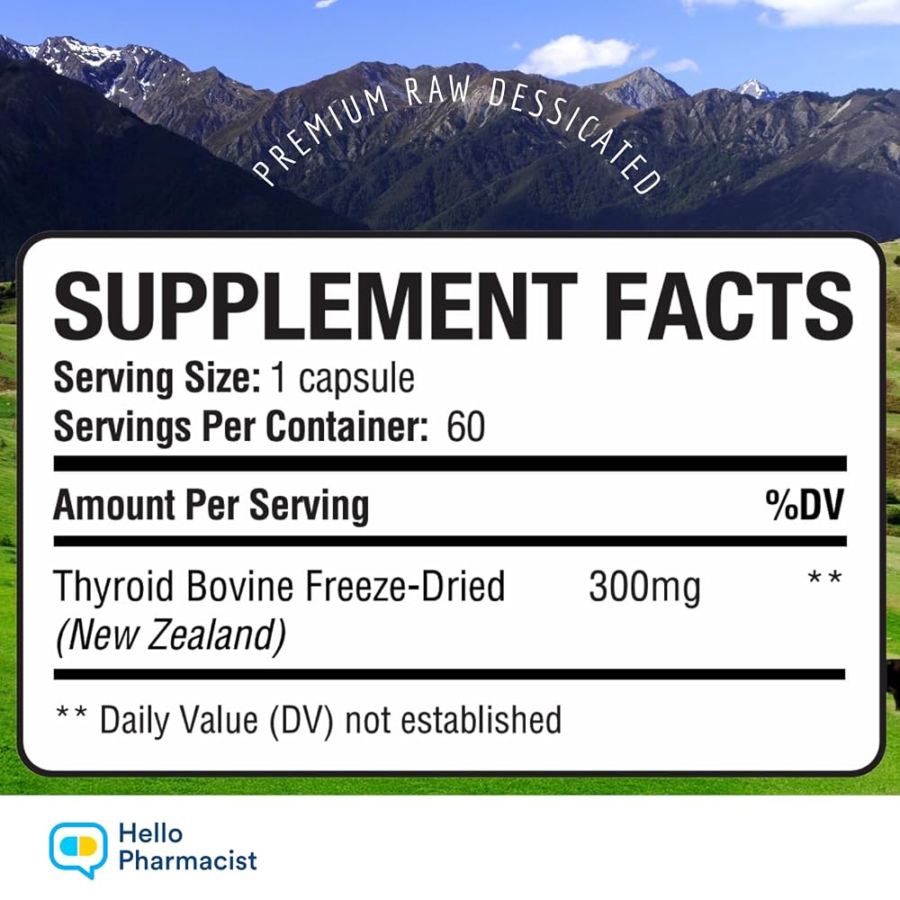 HelloPharmacist Raw Desiccated Bovine Thyroid 300mg - 60 Capsules - image 2