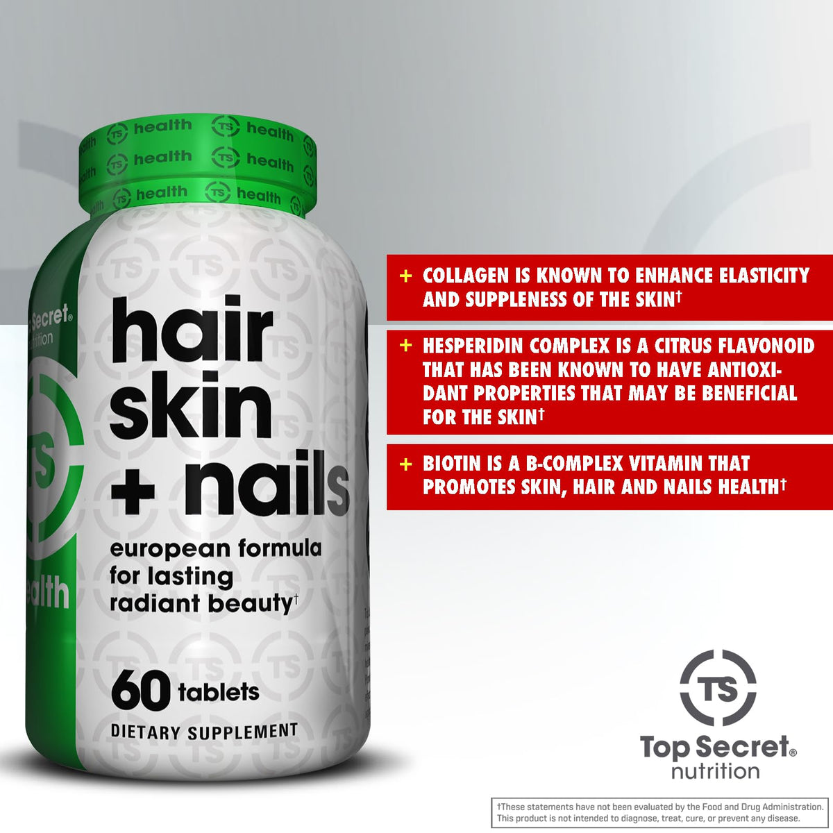 Top Secret Nutrition Hair Skin + Nails Biotin Support - 60 Tablets - image 3
