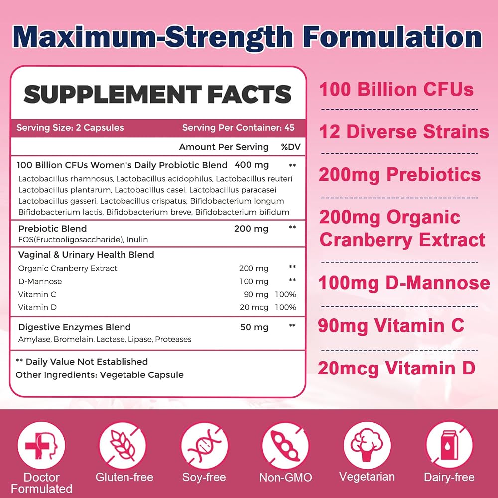 ZEBORA Vaginal Probiotics for Women Health 100 Billion CFUs - 90 Capsules - image 6