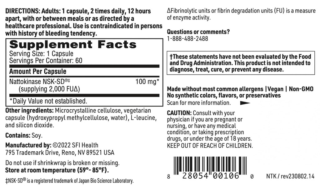 SFI Health Klaire Labs Nattokinase NSK-SD - 60 Capsules - image 5
