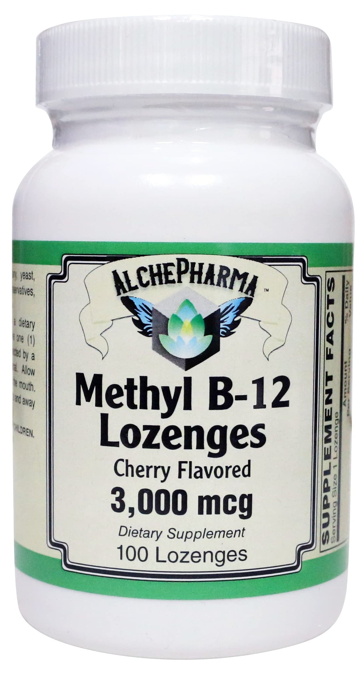 AlchePharma Methyl B-12, 3,000mcg w/Folic Acid Biotin and B-6 Lozenges
