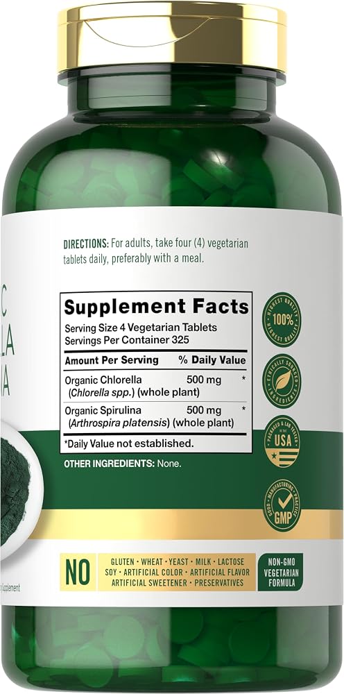 Carlyle Organic Chlorella Spirulina Tablets - 1300 Count - image 2