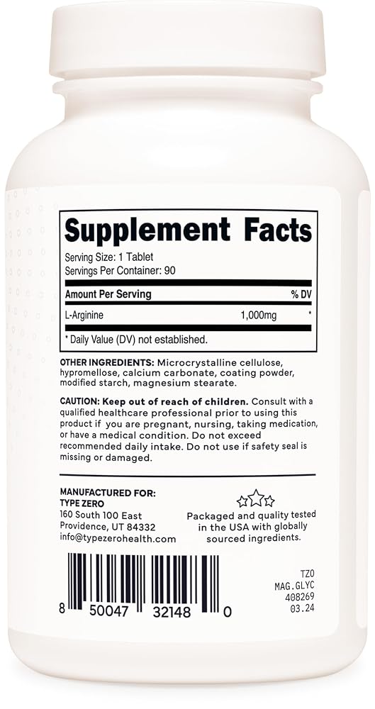 Type Zero L-Arginine 1,000 mg - 90 Tablets - image 4