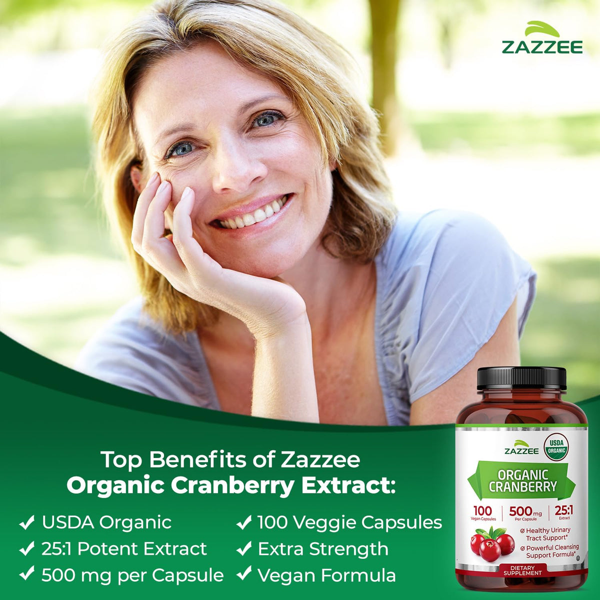 Zazzee USDA Organic Cranberry 25:1 Extract 500mg - 100 Capsules - image 4