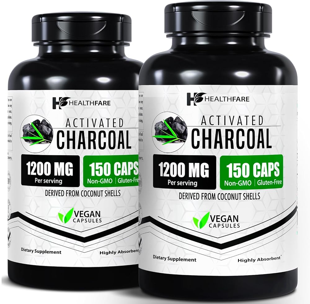 Healthfare Activated Charcoal 1200mg - 150 Vegetarian Capsules