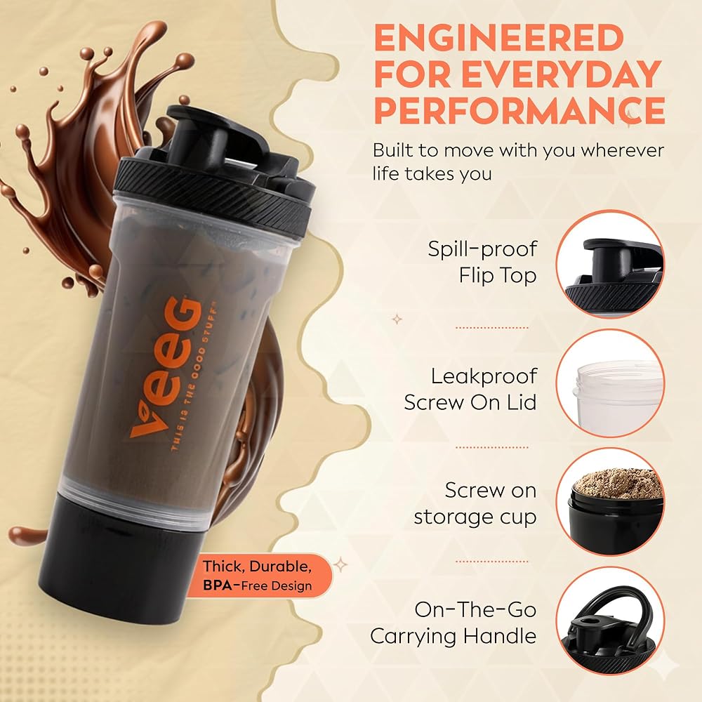 Veeg Shaker Bottle for Protein Mixes - 24 oz Leak-Proof - image 2