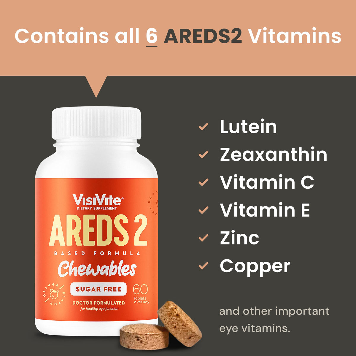 VisiVite AREDS 2 Sugar Free Eye Vitamins - 60 Chewable Tablets - image 3