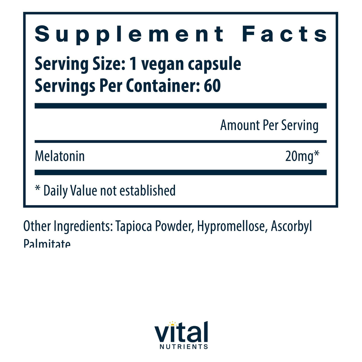 Vital Nutrients Melatonin 20mg Sleep Support - 60 Capsules - image 2