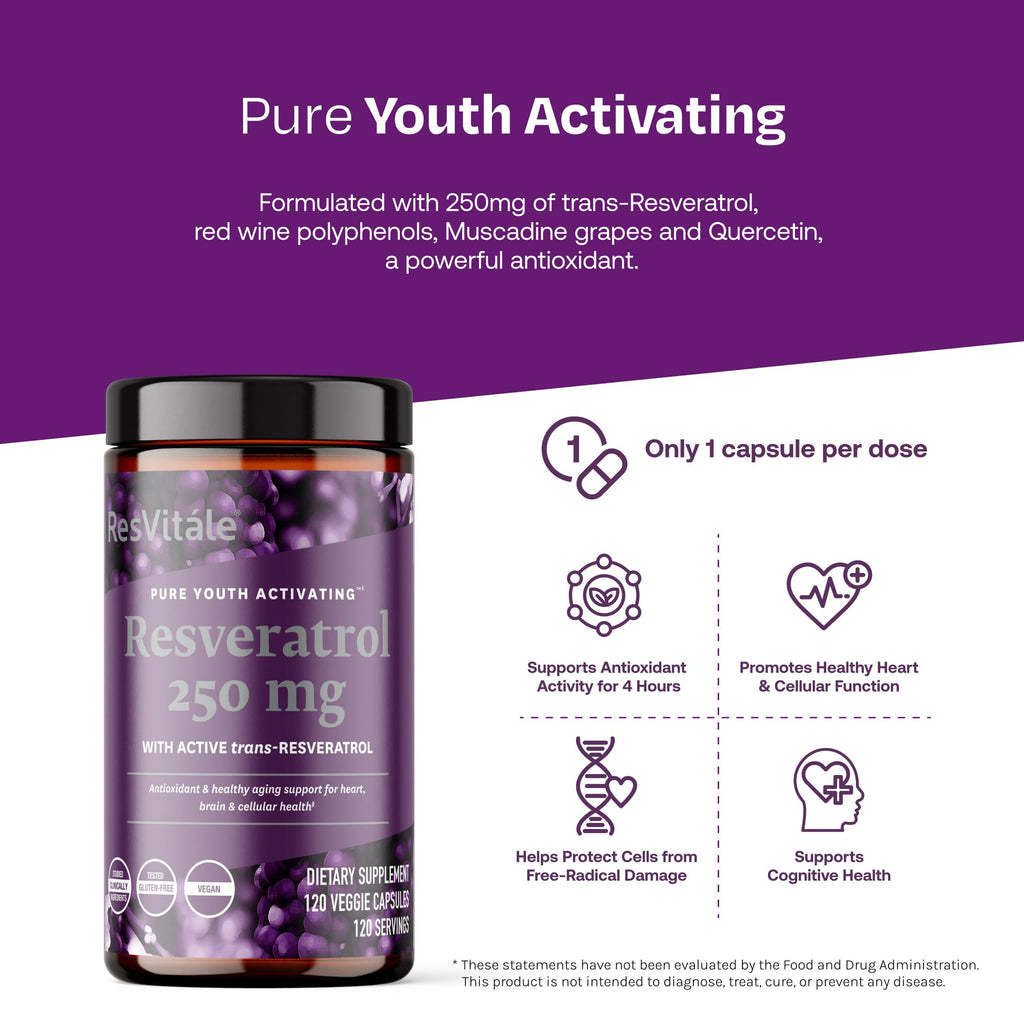 ResVitale Resveratrol 250 mg Antioxidant - 120 Vegetarian Capsules - image 3