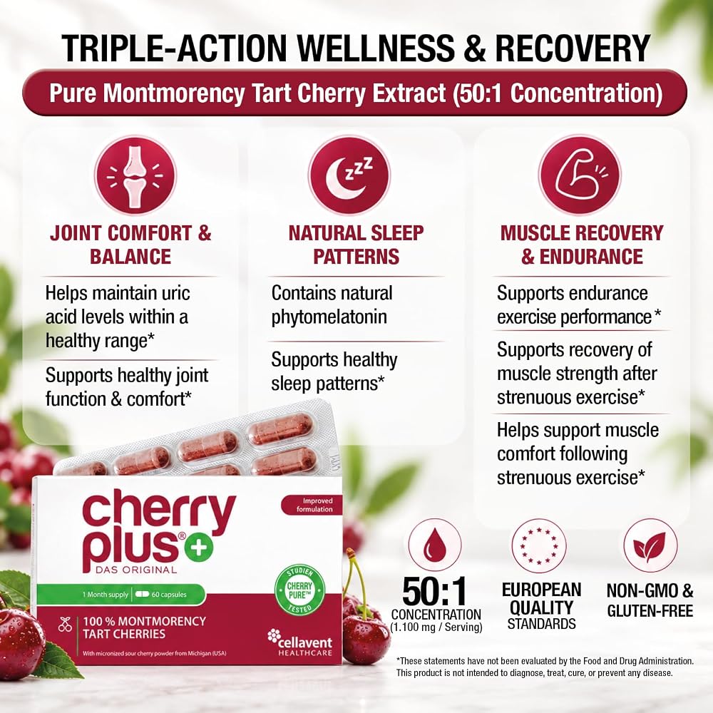 Cherry Plus 100% Montmorency Tart Cherry Capsules - 60 Count - image 2