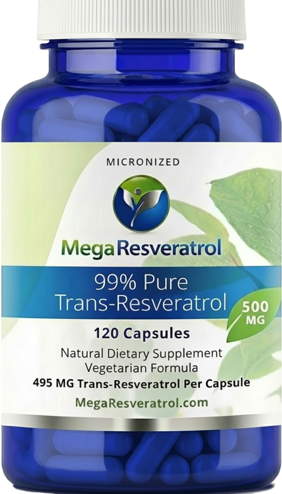 Mega Resveratrol 500 mg Trans-Resveratrol - 120 Vegetarian Capsules