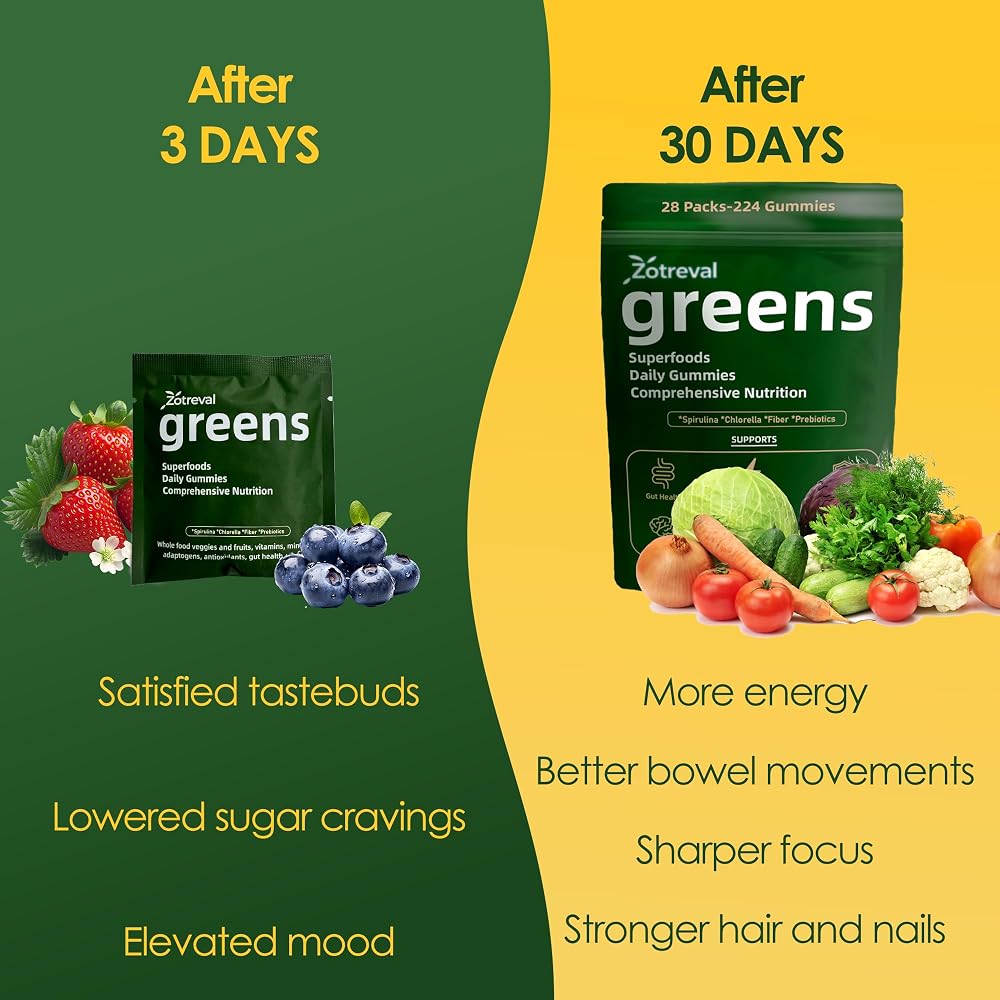 Zotreval Daily Greens Superfood Green Gummies for Digestive Health - 224 Gummies - image 4